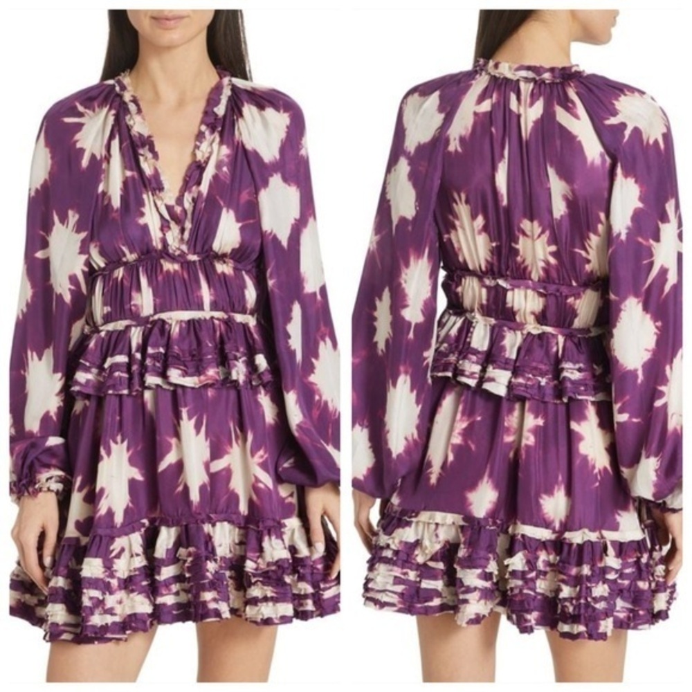 ULLA JOHNSON Emery Tiered Silk Minidress Size 2